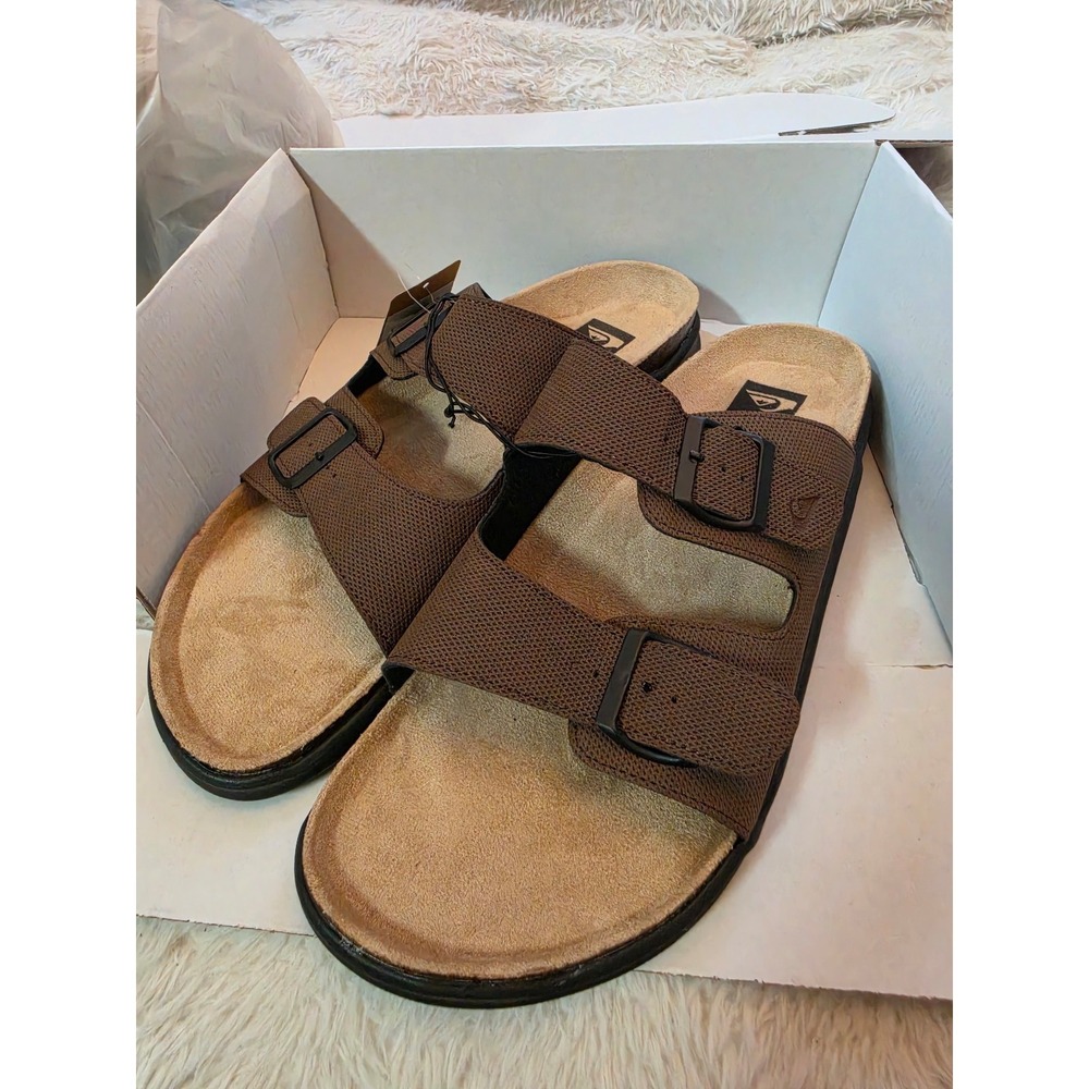 NWT Quiksilver Men's Deck Double Strap Slide Sandals Size 13 Brown Cork